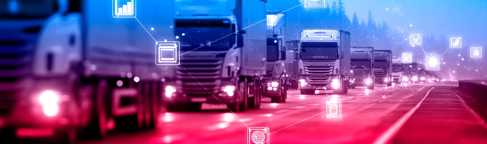 Frota de caminhões em operação com controle e monitoramento
