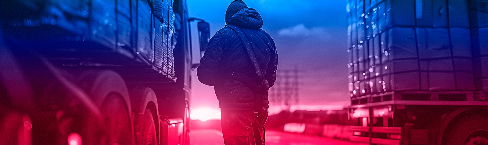 Gestor conferindo frota de caminhões em operação